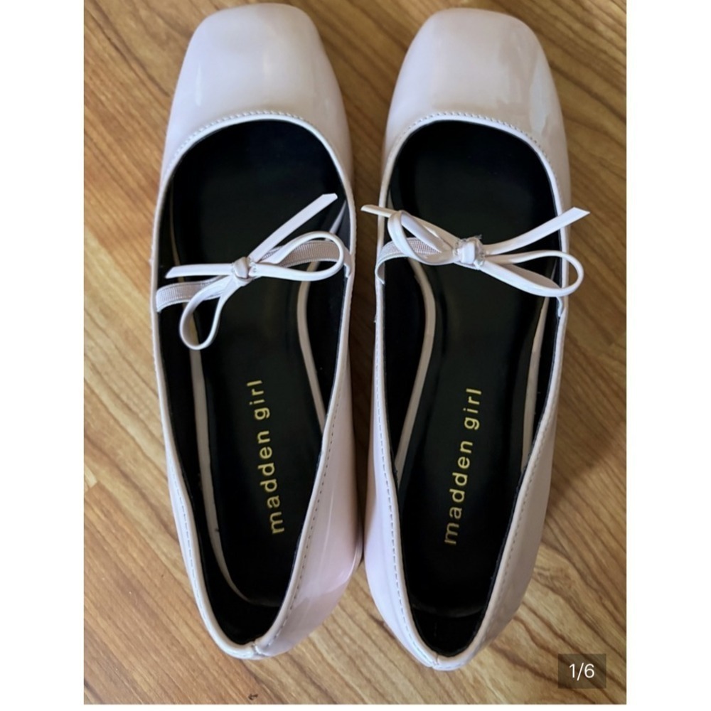 Madden Girl Shoes Womens Size 7 Pink Egret Patent Bow Square Toe Ballet Flats